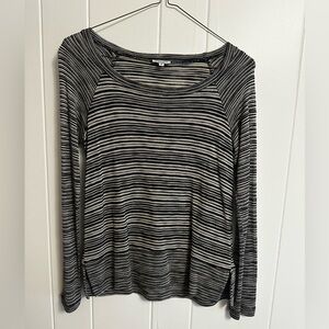 Splendid Black & White Striped Long-Sleeve Scoop Neck Tee